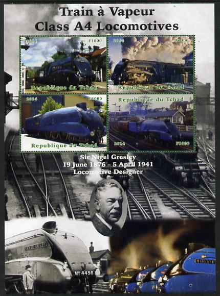 Chad 2014 Steam Trains - A4 Locomotives large perf sheetlet containing 4 values unmounted mint. Note this item is privately produced and is offered purely on its thematic appeal. .
