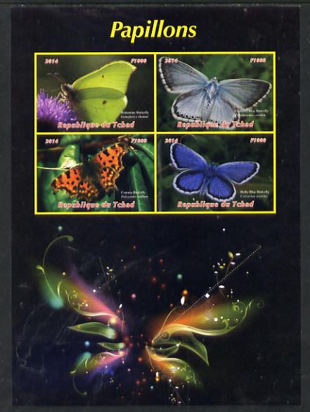 Chad 2014 Butterflies #1 large imperf sheetlet containing 4 values unmounted mint. Note this item is privately produced and is offered purely on its thematic appeal. .