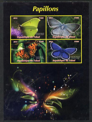 Chad 2014 Butterflies #1 large imperf sheetlet containing 4 values unmounted mint. Note this item is privately produced and is offered purely on its thematic appeal. .